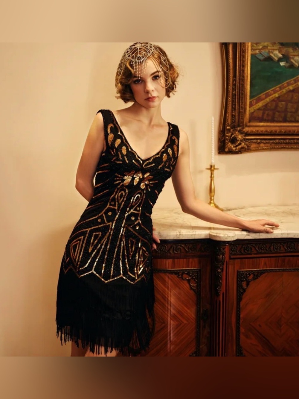 Babeyond Black & Gold Art Deco Flapper Dress NWOT 4XL